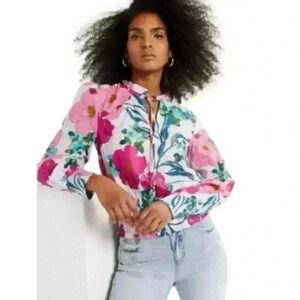 INTERNATIONALCONCEPTS Women's NaveenaFloral Shimmery Floral-Print TopSize M